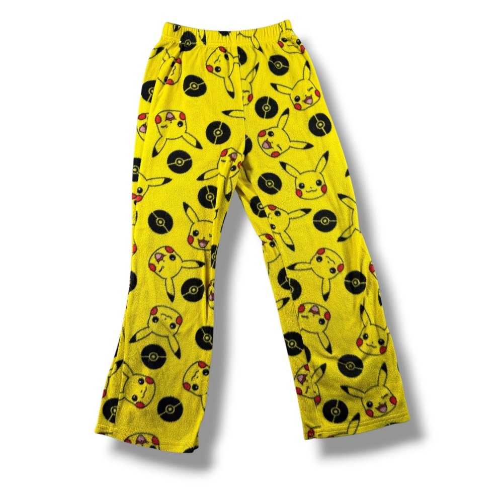 Pokemon Pikachu Boys Fleece Pajama Pants Yellow Poke Ball Print Size 8